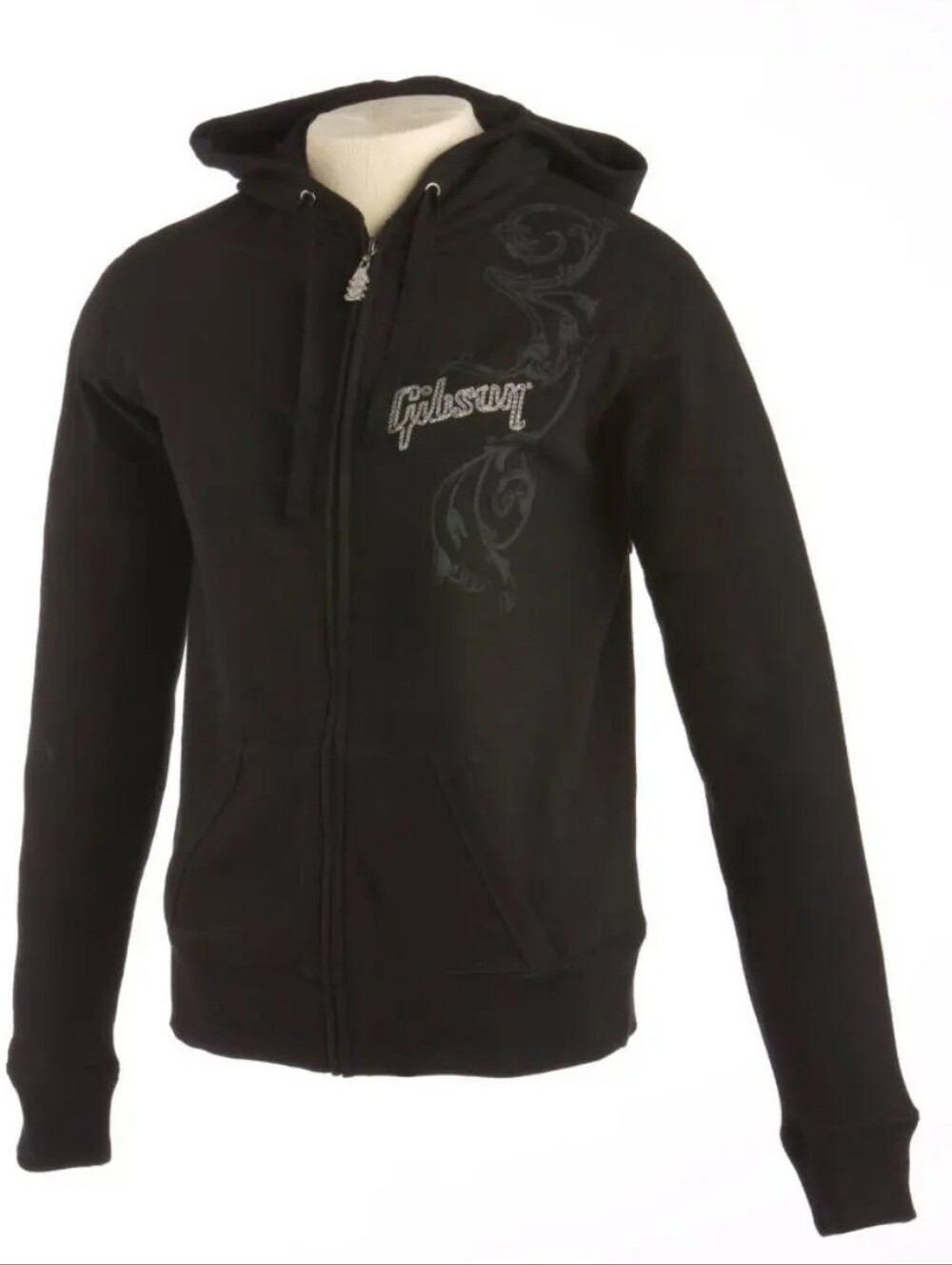 Gibson Guitar Embroidered Ghost Wings Logo Women's Black Hoodie Large Embroidery